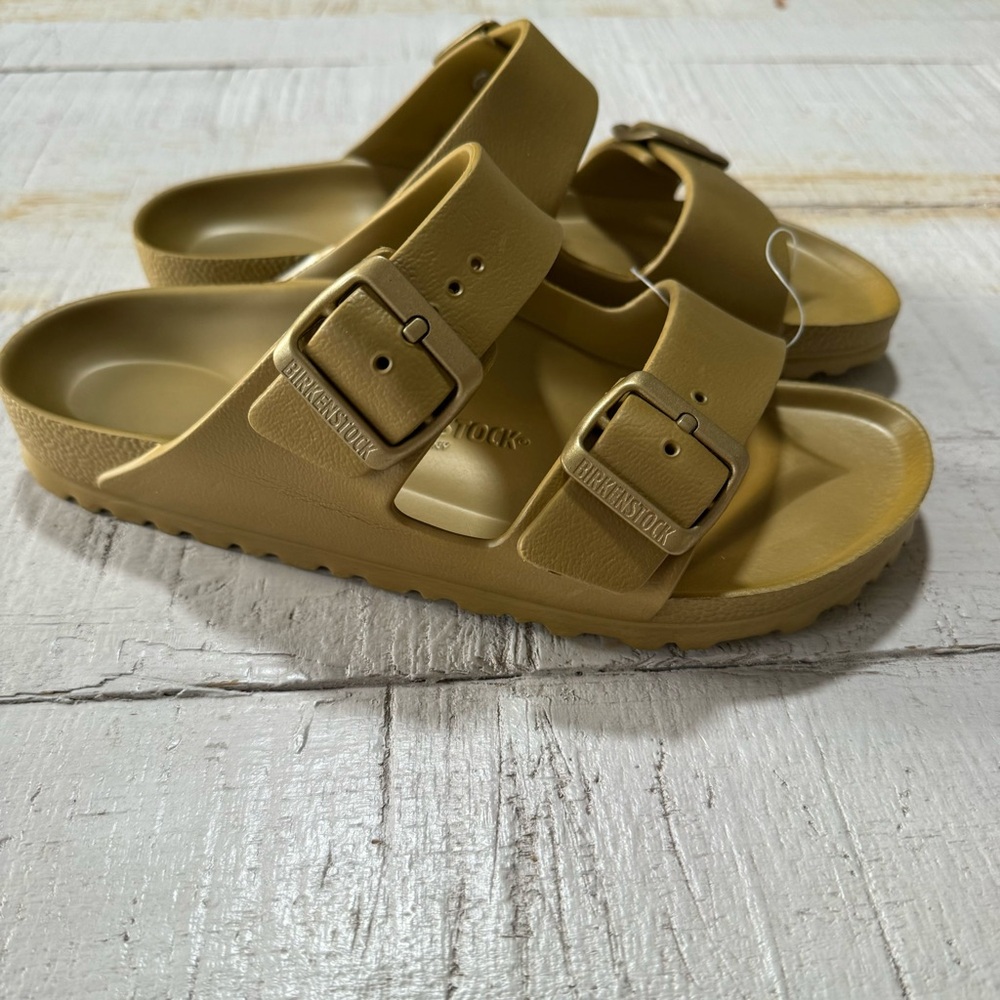Birkenstock Essentials Arizona EVA NEW size 38 Metallic Gold Double Strap Sandal